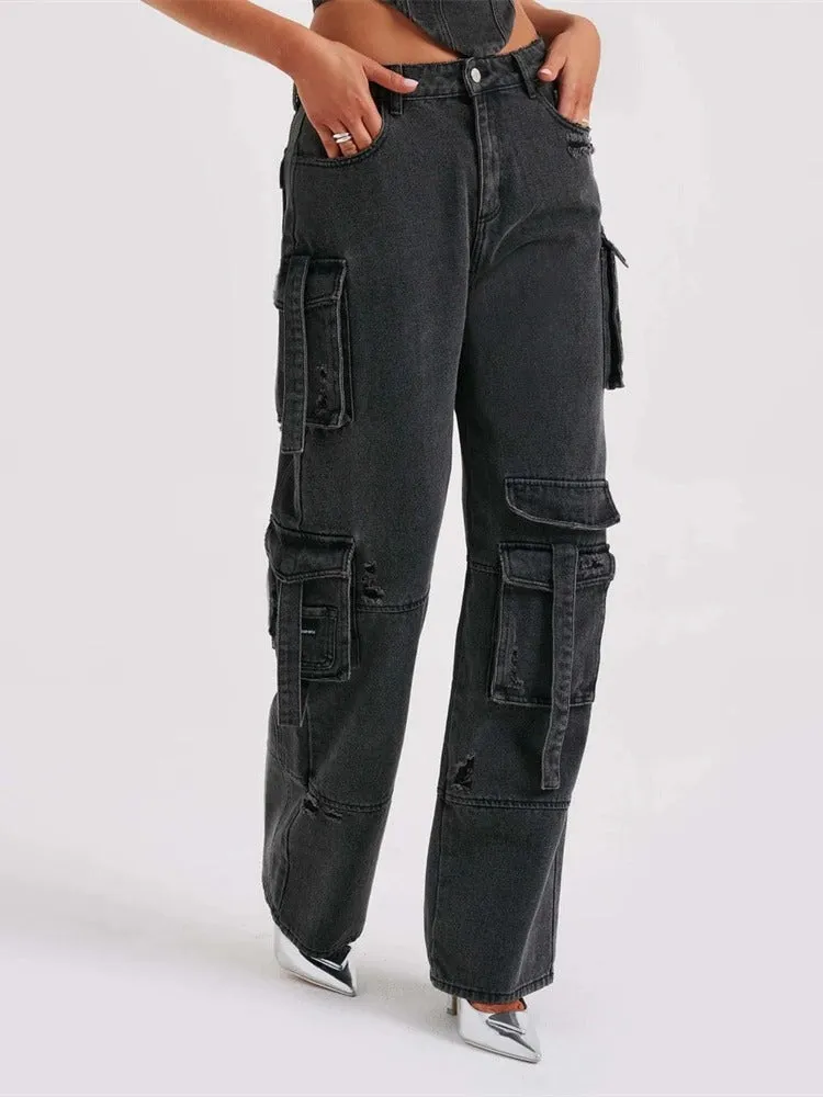 American low-waist pocket splicing jeans