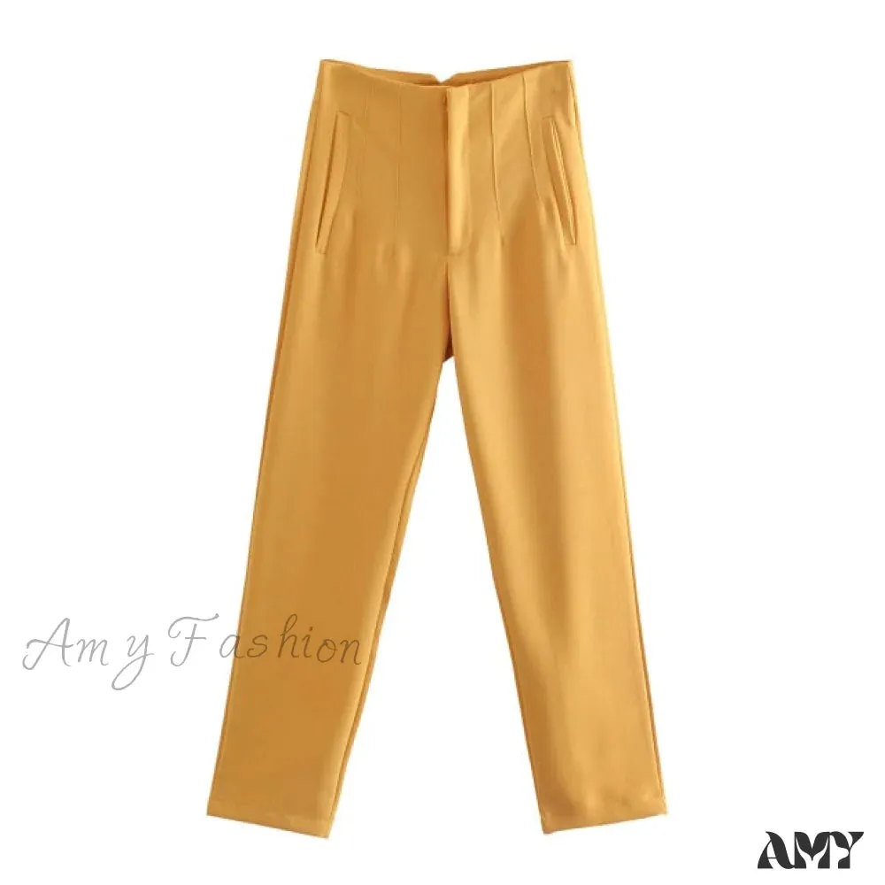 Amy Fashion - Chic Button Zip Elegant Pink Casual Pants