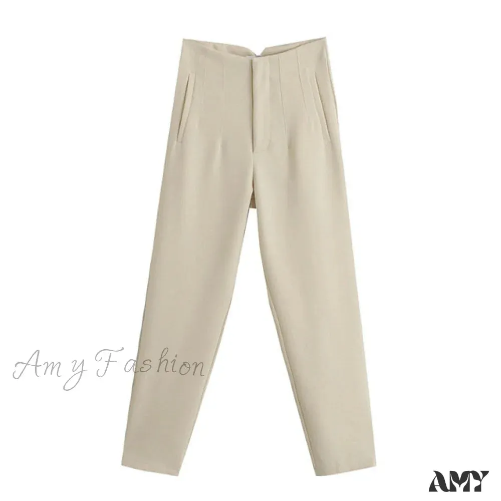 Amy Fashion - Chic Button Zip Elegant Pink Casual Pants