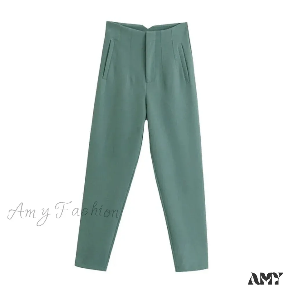 Amy Fashion - Chic Button Zip Elegant Pink Casual Pants