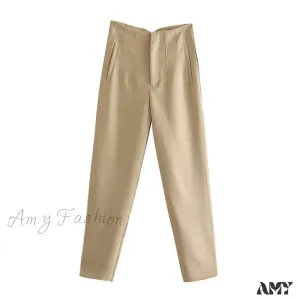 Amy Fashion - Chic Button Zip Elegant Pink Casual Pants