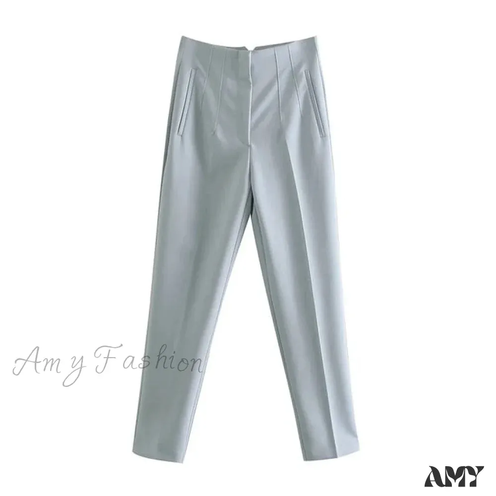 Amy Fashion - Chic Button Zip Elegant Pink Casual Pants