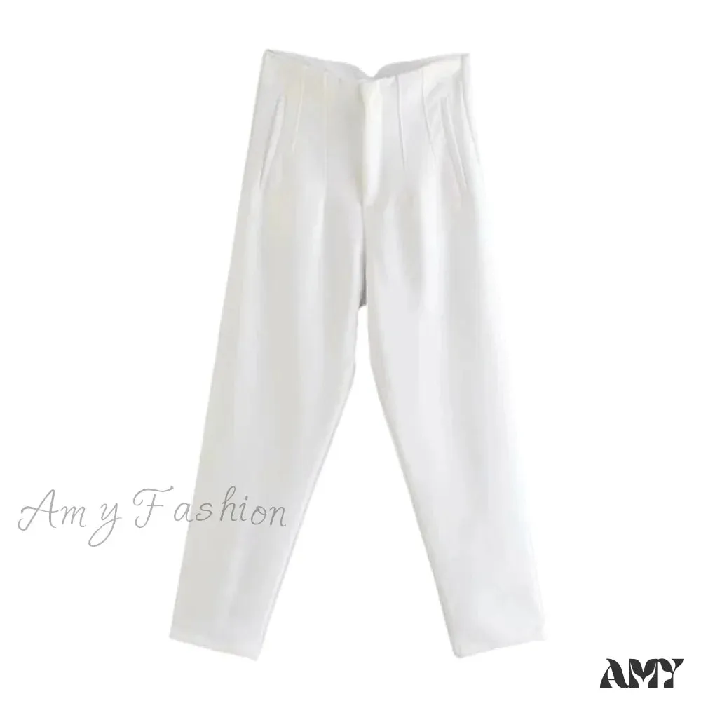 Amy Fashion - Chic Button Zip Elegant Pink Casual Pants