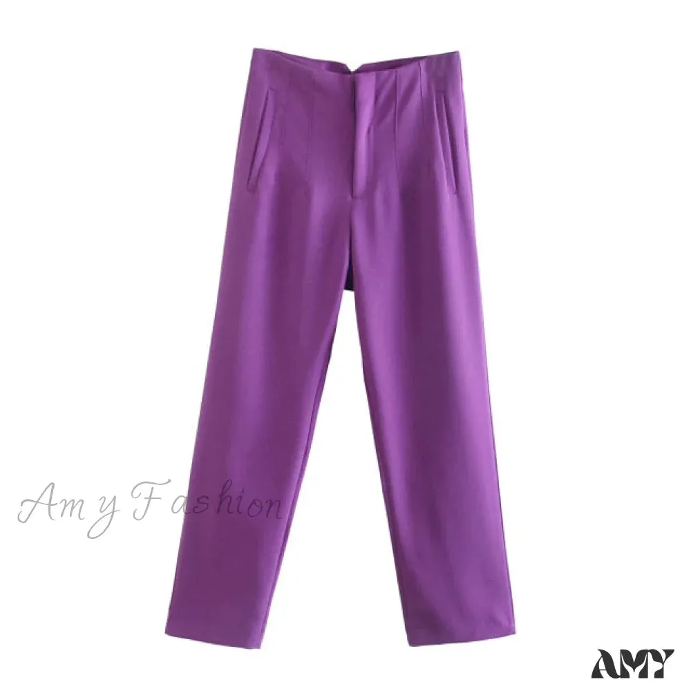 Amy Fashion - Chic Button Zip Elegant Pink Casual Pants