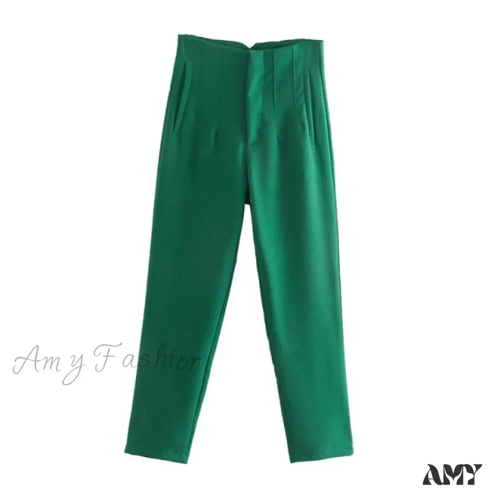 Amy Fashion - Chic Button Zip Elegant Pink Casual Pants