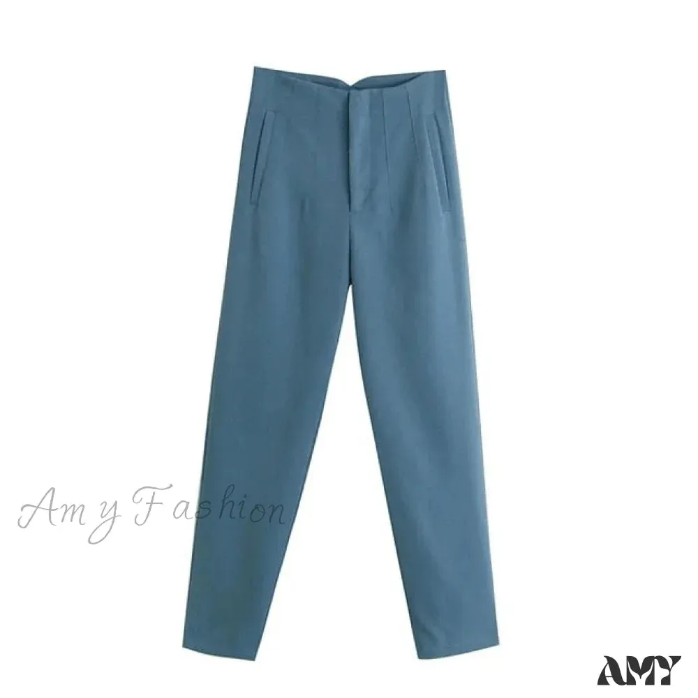 Amy Fashion - Chic Button Zip Elegant Pink Casual Pants