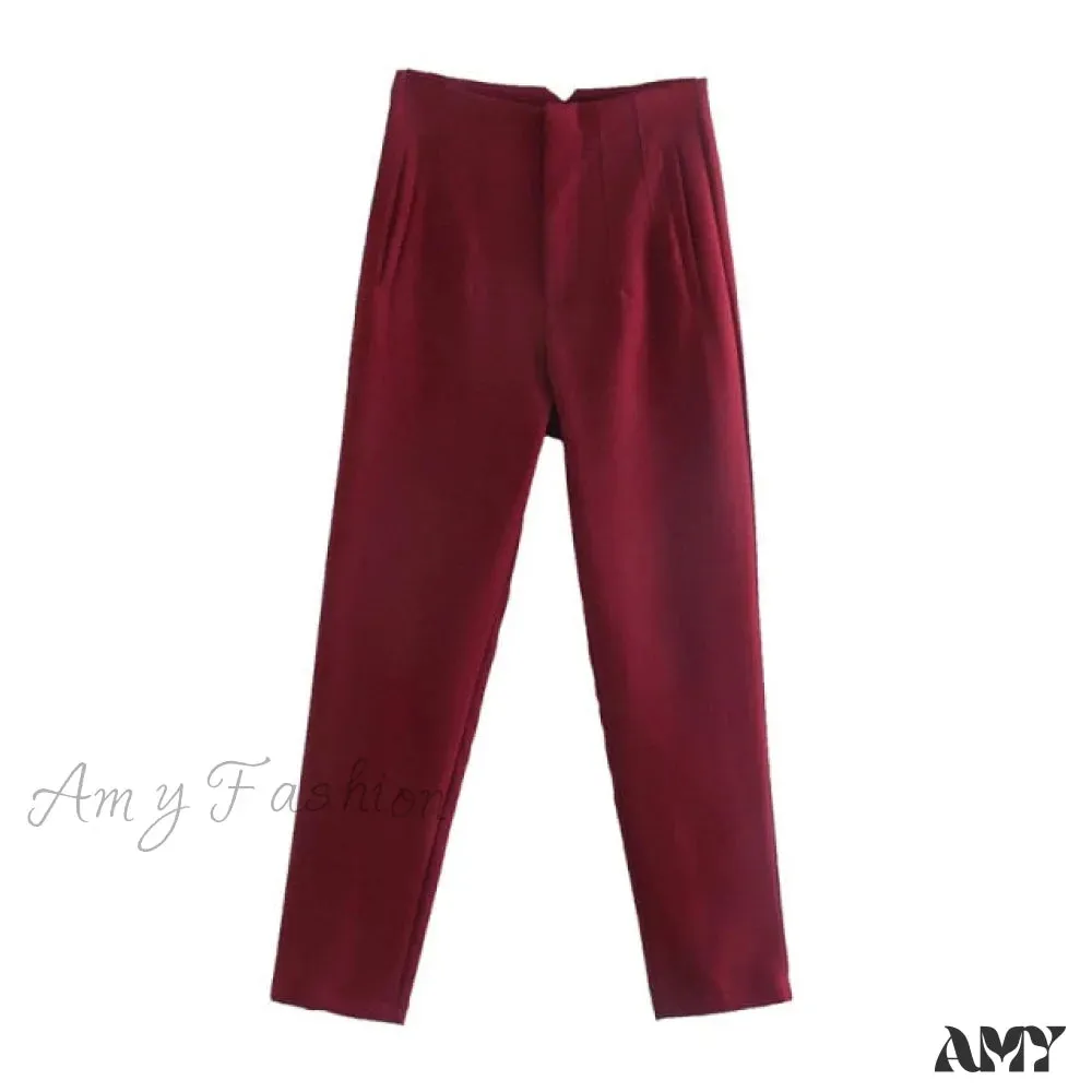 Amy Fashion - Chic Button Zip Elegant Pink Casual Pants