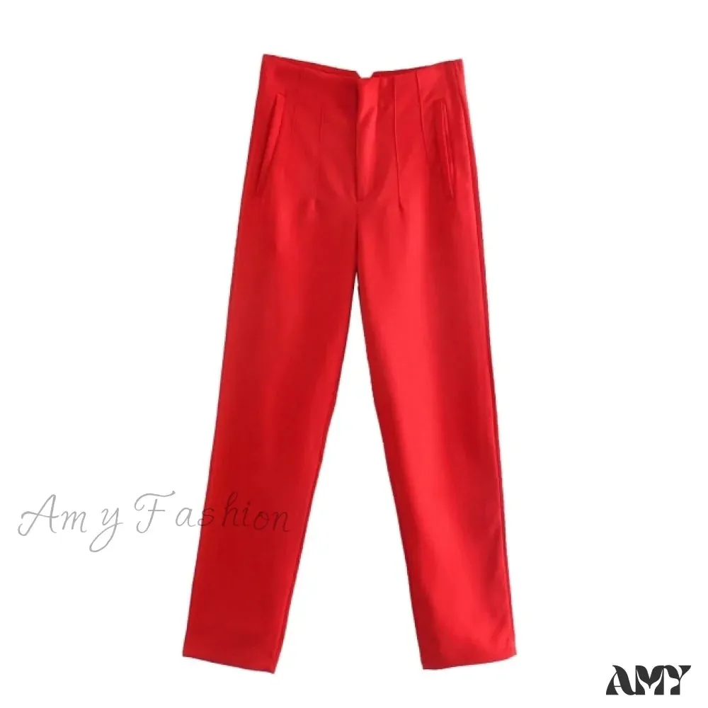 Amy Fashion - Chic Button Zip Elegant Pink Casual Pants