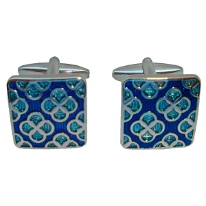 Bassin and Brown Four Petal Flower Cufflinks -  Blue/Light Blue/Silver