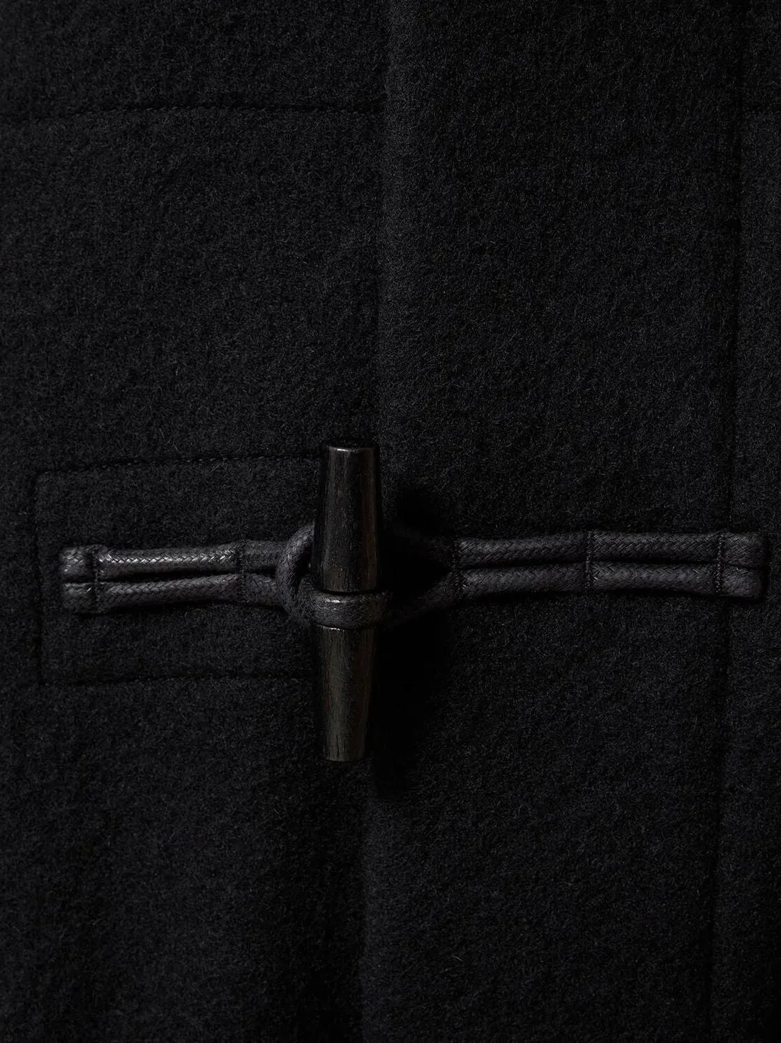 Belted Black Wool Duffle Jacket