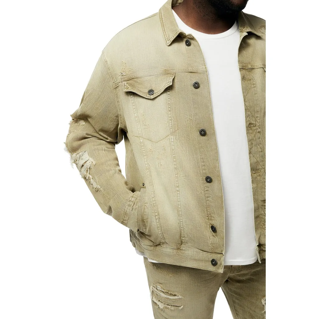 Big and Tall - Rip & Repaired Color Jean Jacket - Light Oak