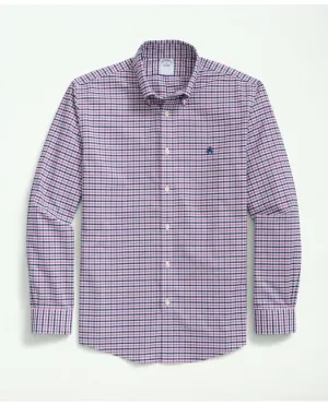 Brooks Brothers Men's Big & Tall Stretch Cotton Non-Iron Oxford Polo Button-Down Collar Gingham Shirt Purple