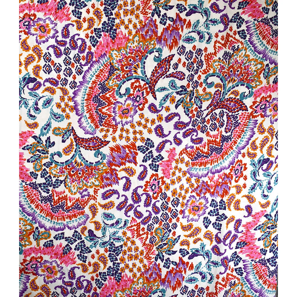 Brushstroke Mosaic Floral Rayon Challis White/Pink