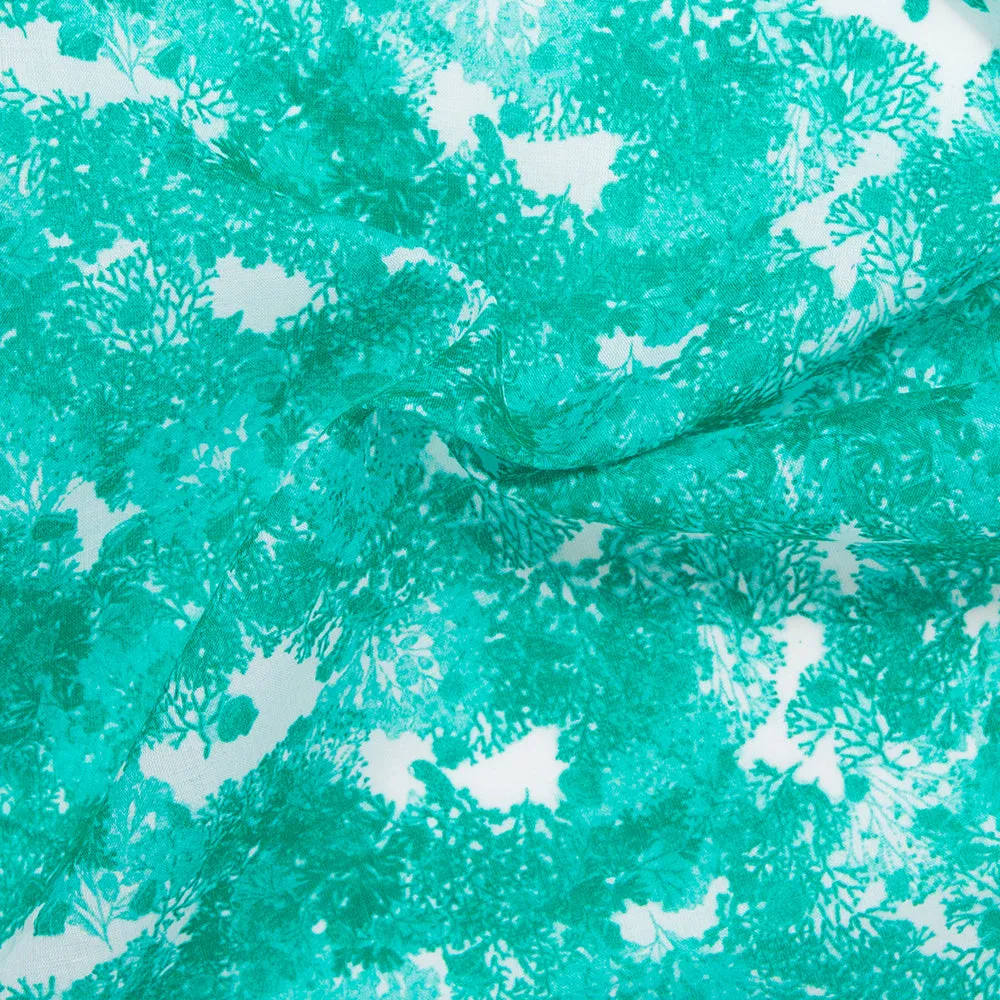 Cotton Voile Print - THEA - Leafs - Turquoise