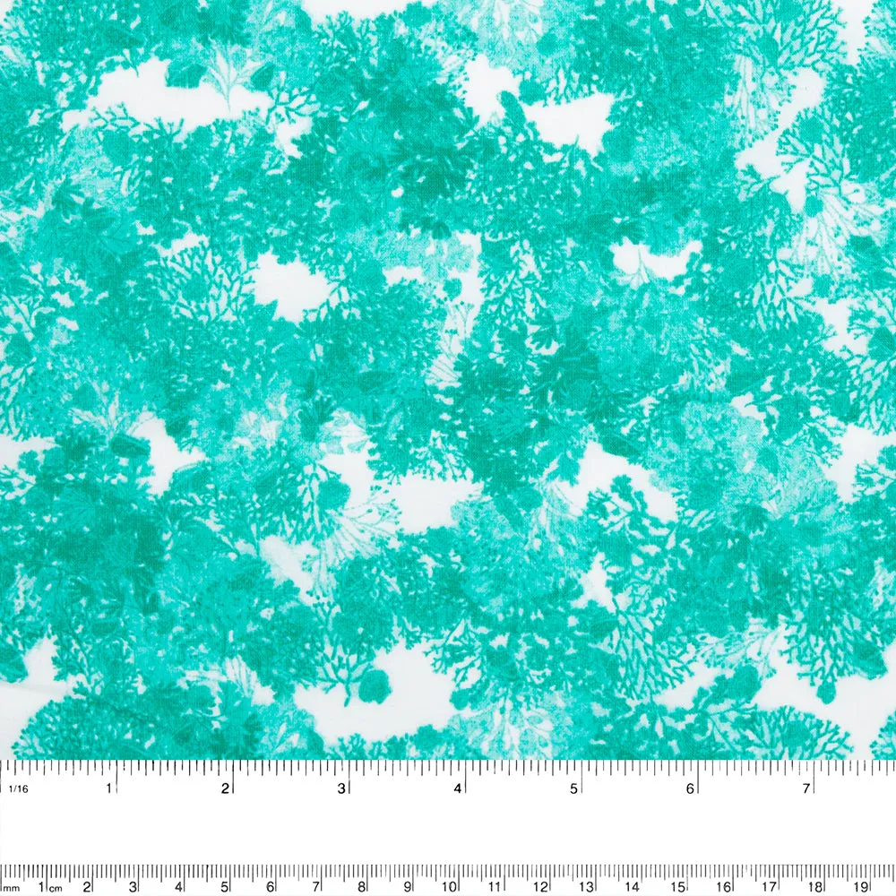 Cotton Voile Print - THEA - Leafs - Turquoise