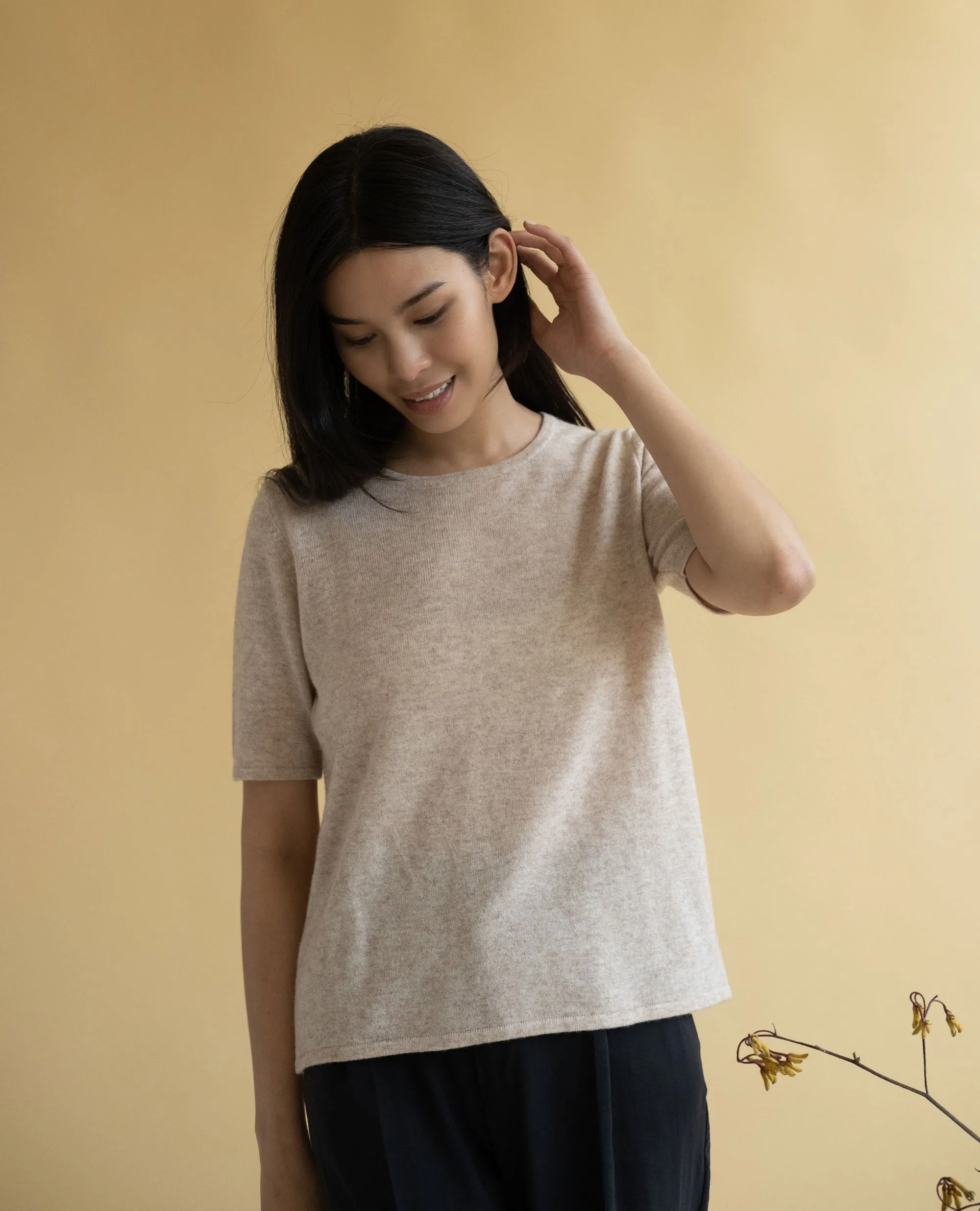 Crewneck Short Sleeve Oversize Cashmere Sweater