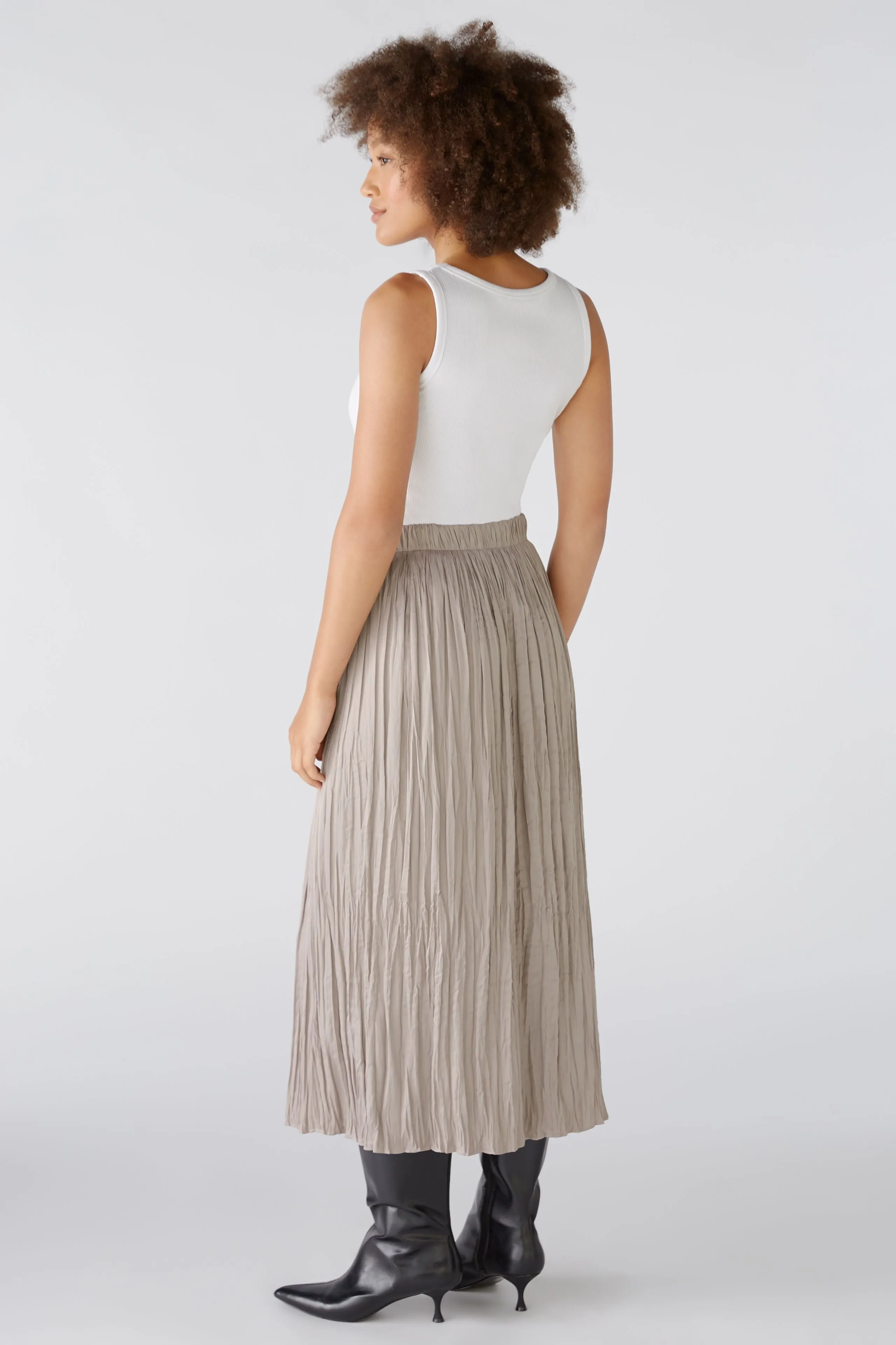 Crinkle Look Maxi Skirt in Light Stone