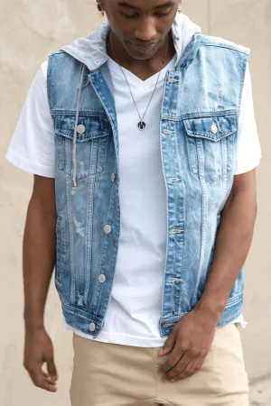 Detachable Hood Denim Vest