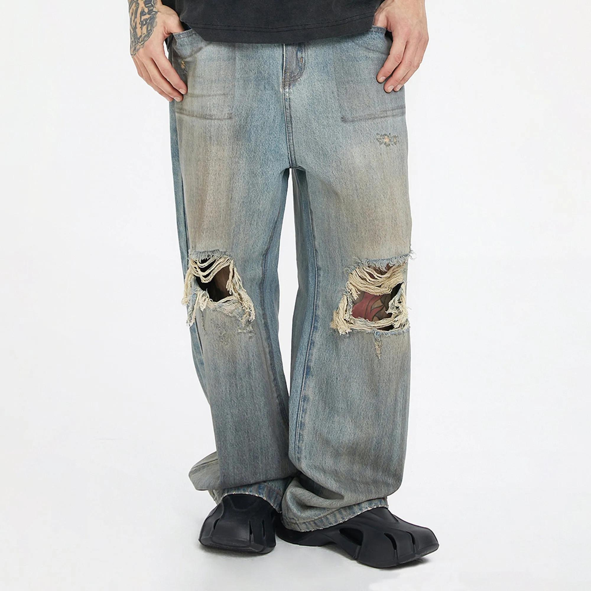 Distressed Classic Wide Leg Jeans