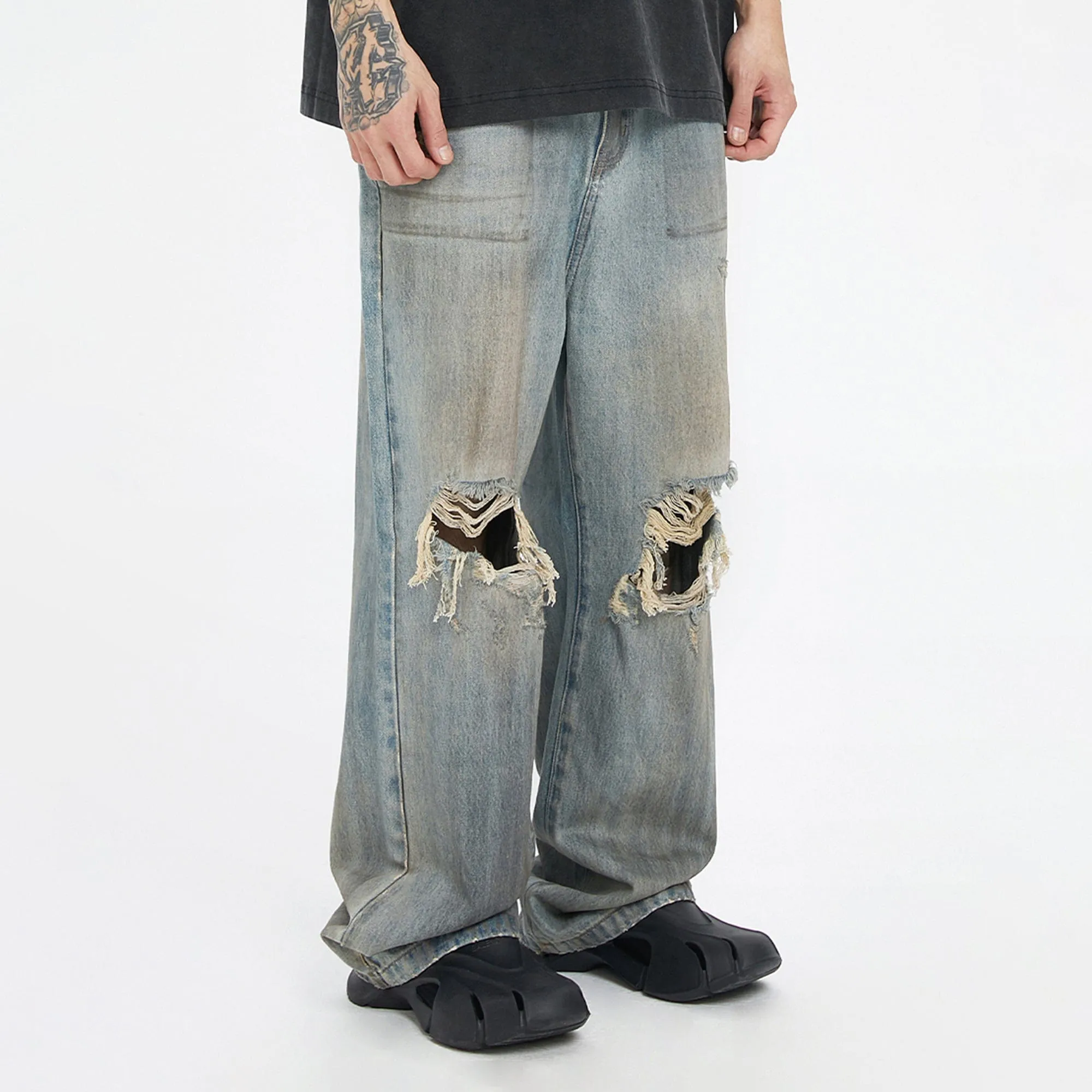 Distressed Classic Wide Leg Jeans