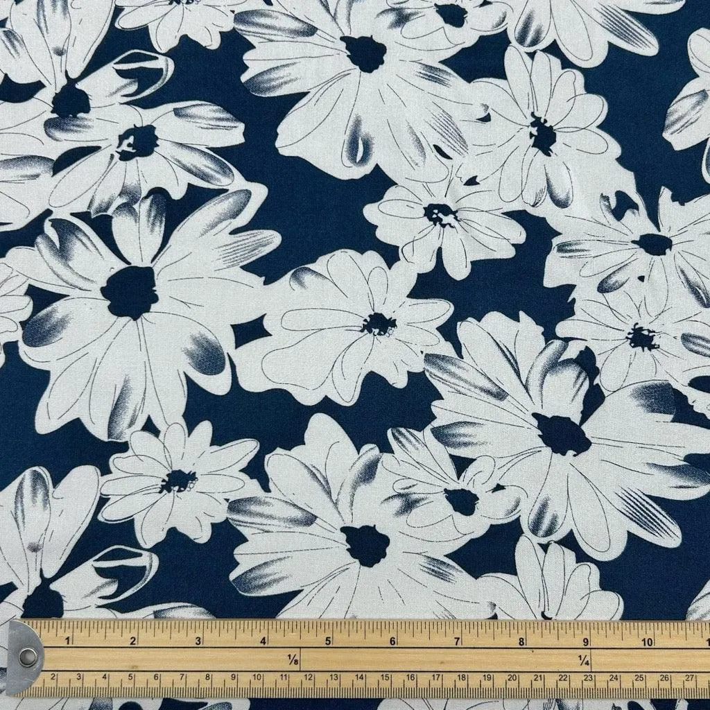 Doodled Flowers Viscose Challis Fabric