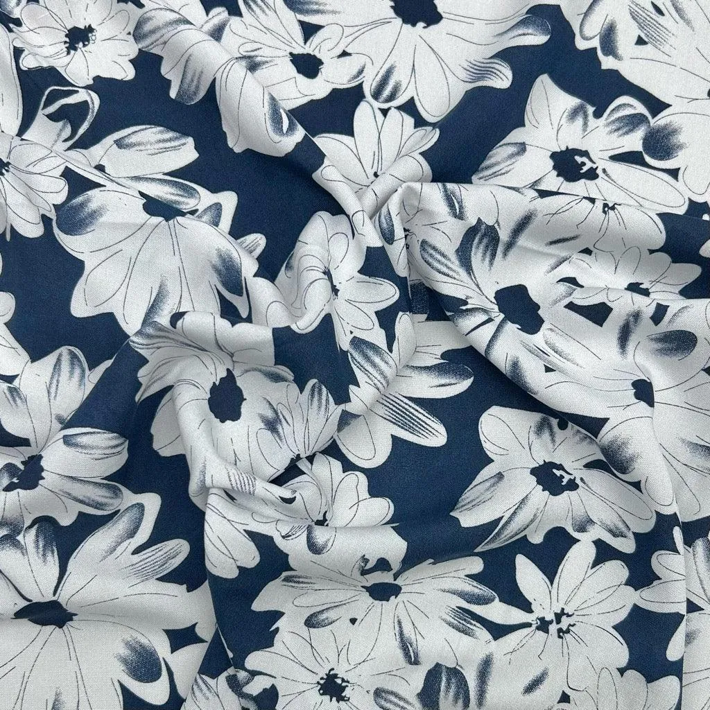 Doodled Flowers Viscose Challis Fabric