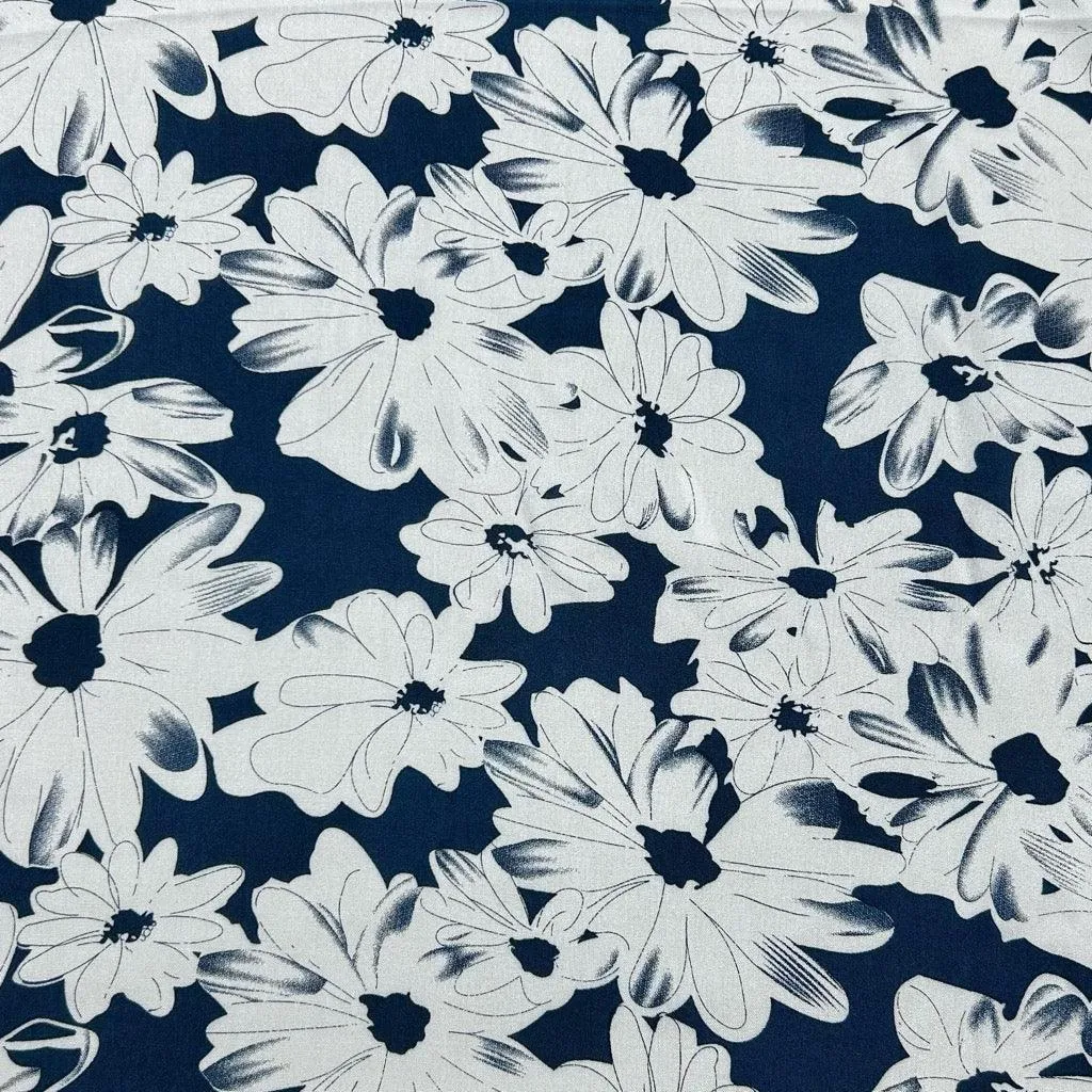 Doodled Flowers Viscose Challis Fabric