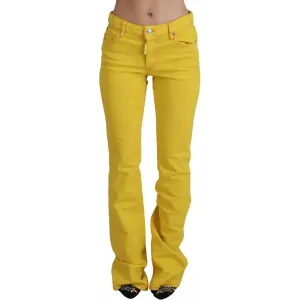 Dsquared² Yellow Cotton Mid Waist Flare Denim Trouser Jeans