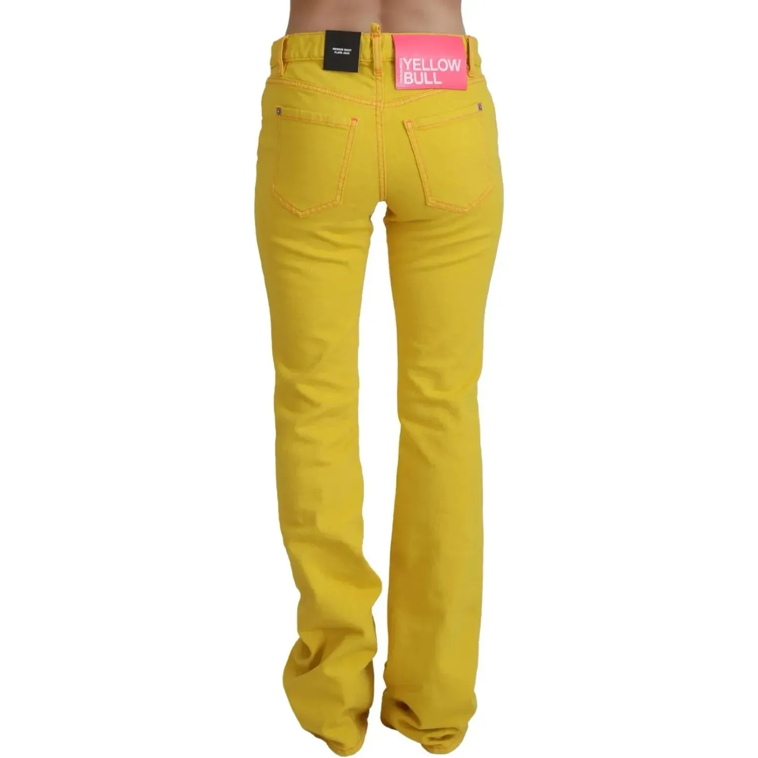 Dsquared² Yellow Cotton Mid Waist Flare Denim Trouser Jeans