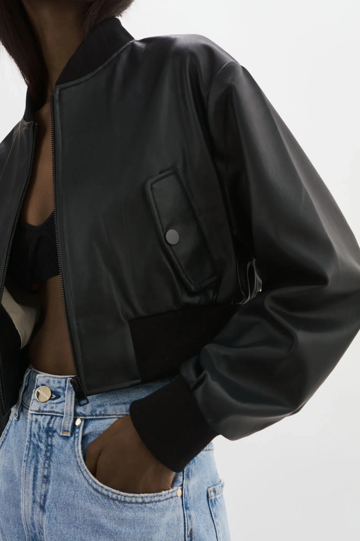 Evelin Faux Leather Cropped Bomber