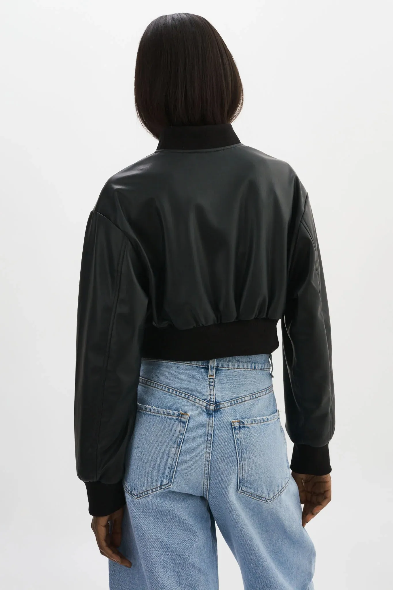 Evelin Faux Leather Cropped Bomber