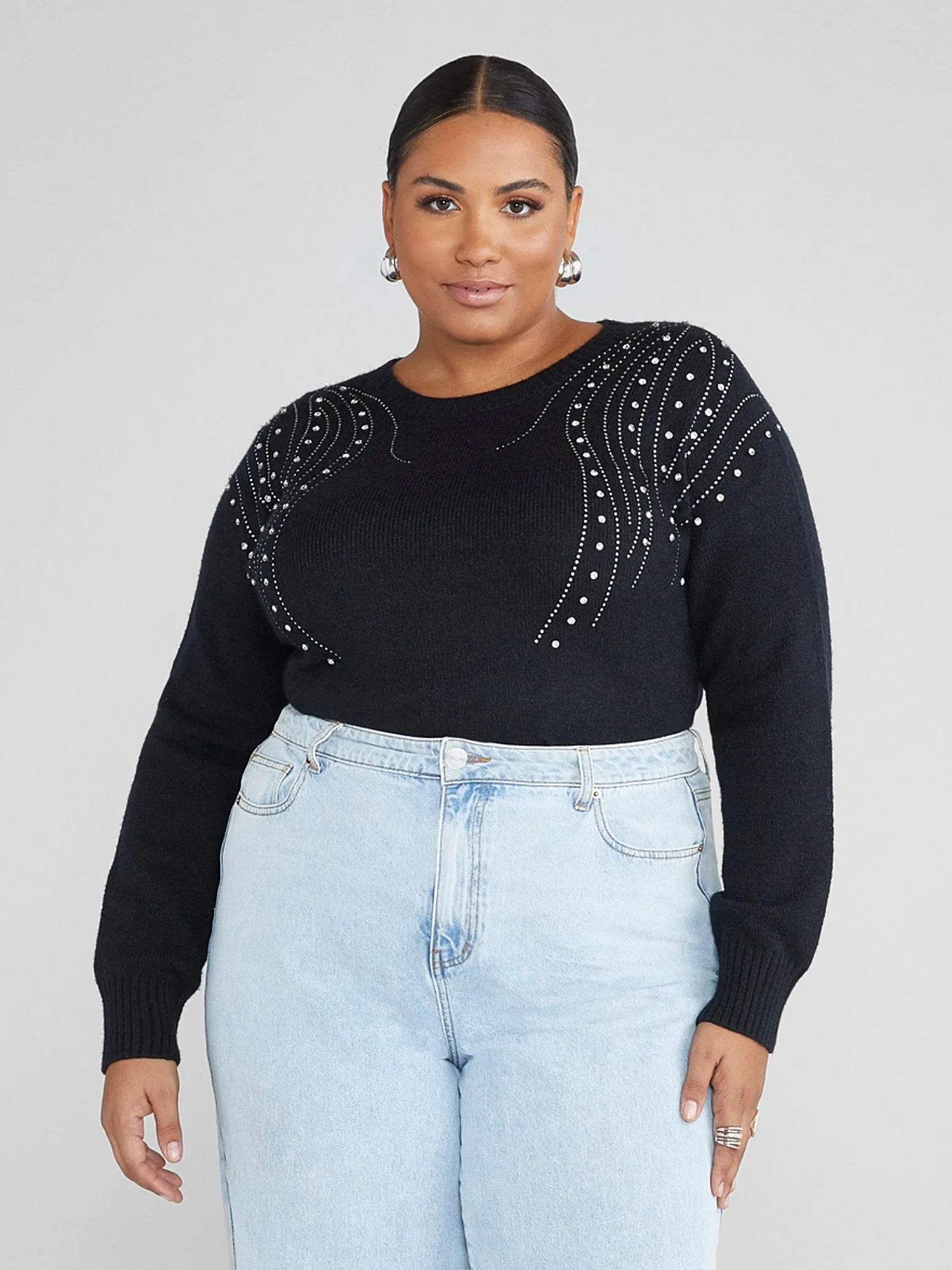 Fashion To Figure - Aleya Rhinestone Detail Pullover Sweater