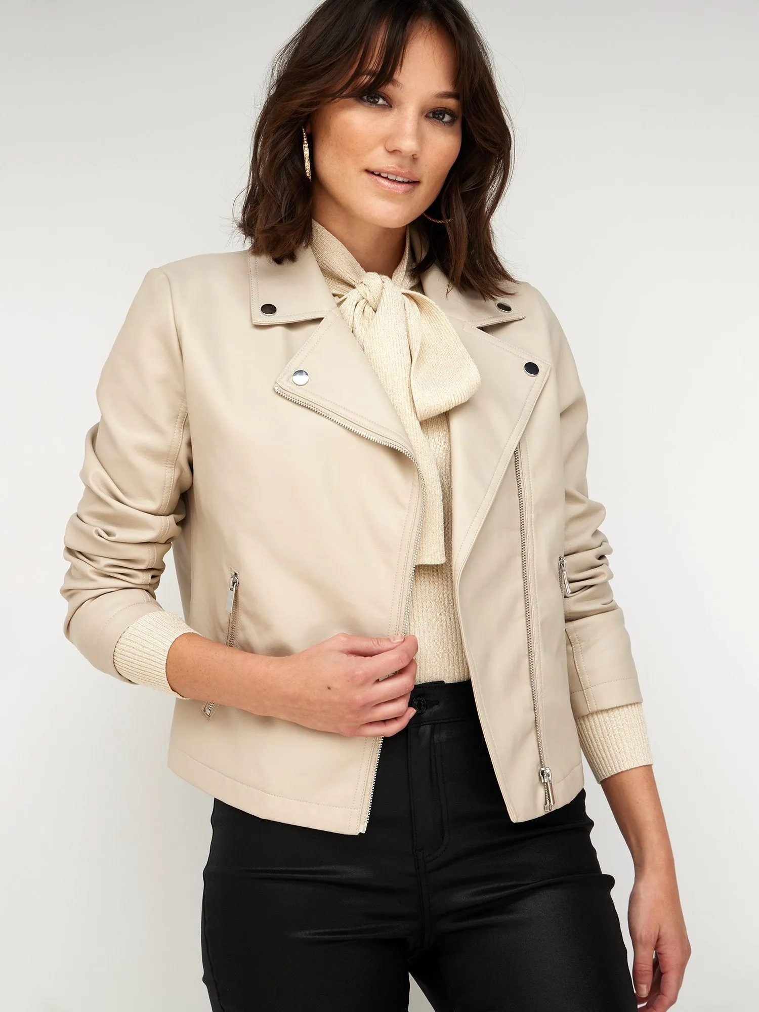 Faux-Leather Notch Lapel Moto Jacket