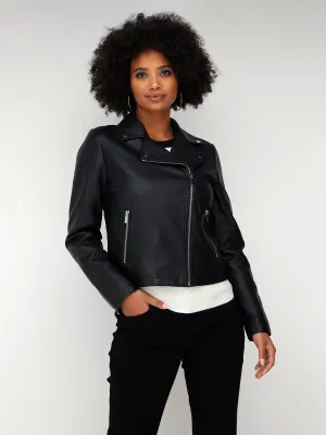 Faux-Leather Notch Lapel Moto Jacket