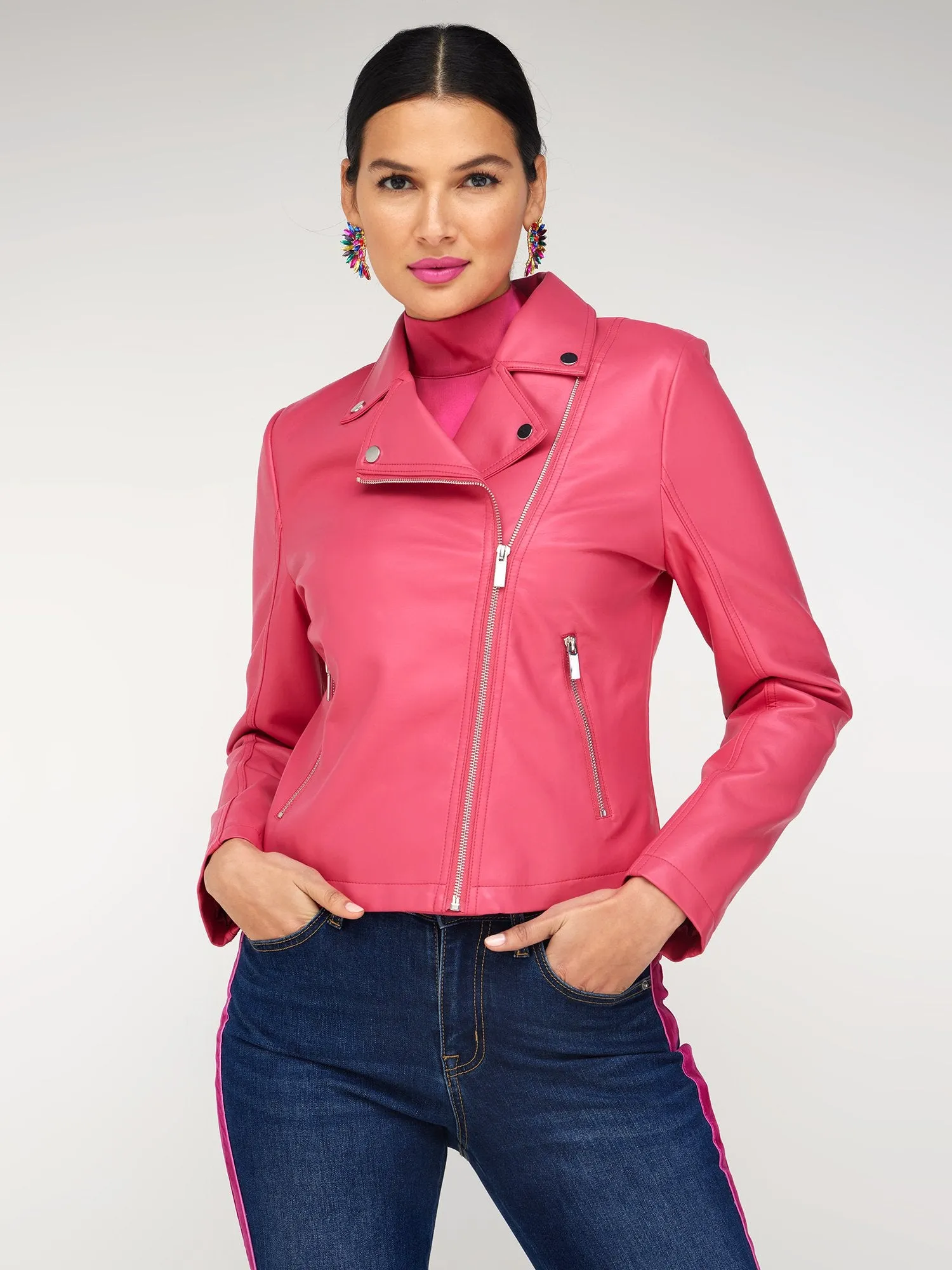 Faux-Leather Notch Lapel Moto Jacket