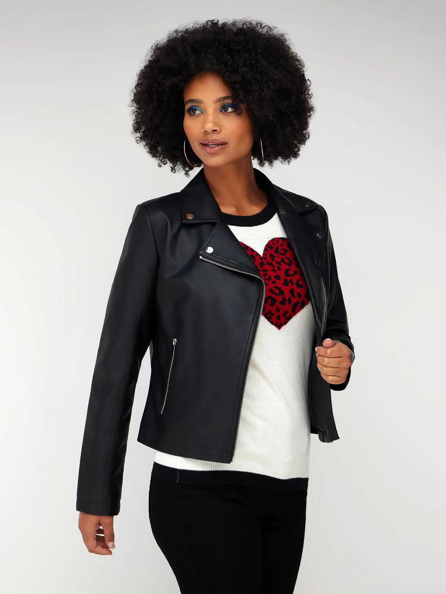 Faux-Leather Notch Lapel Moto Jacket