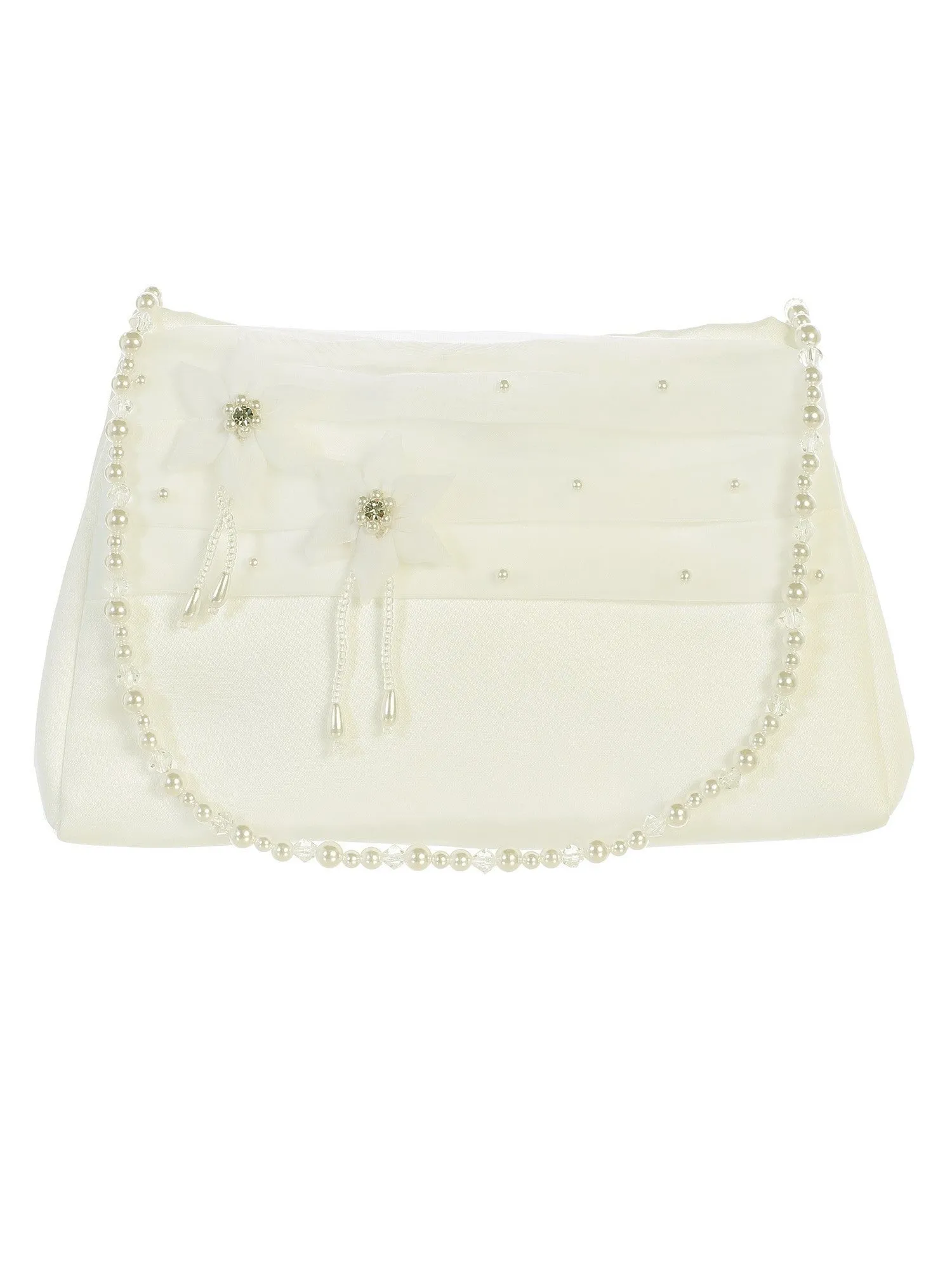 Girls Ivory Organza Trim Rhinestones Stylish Communion Purse