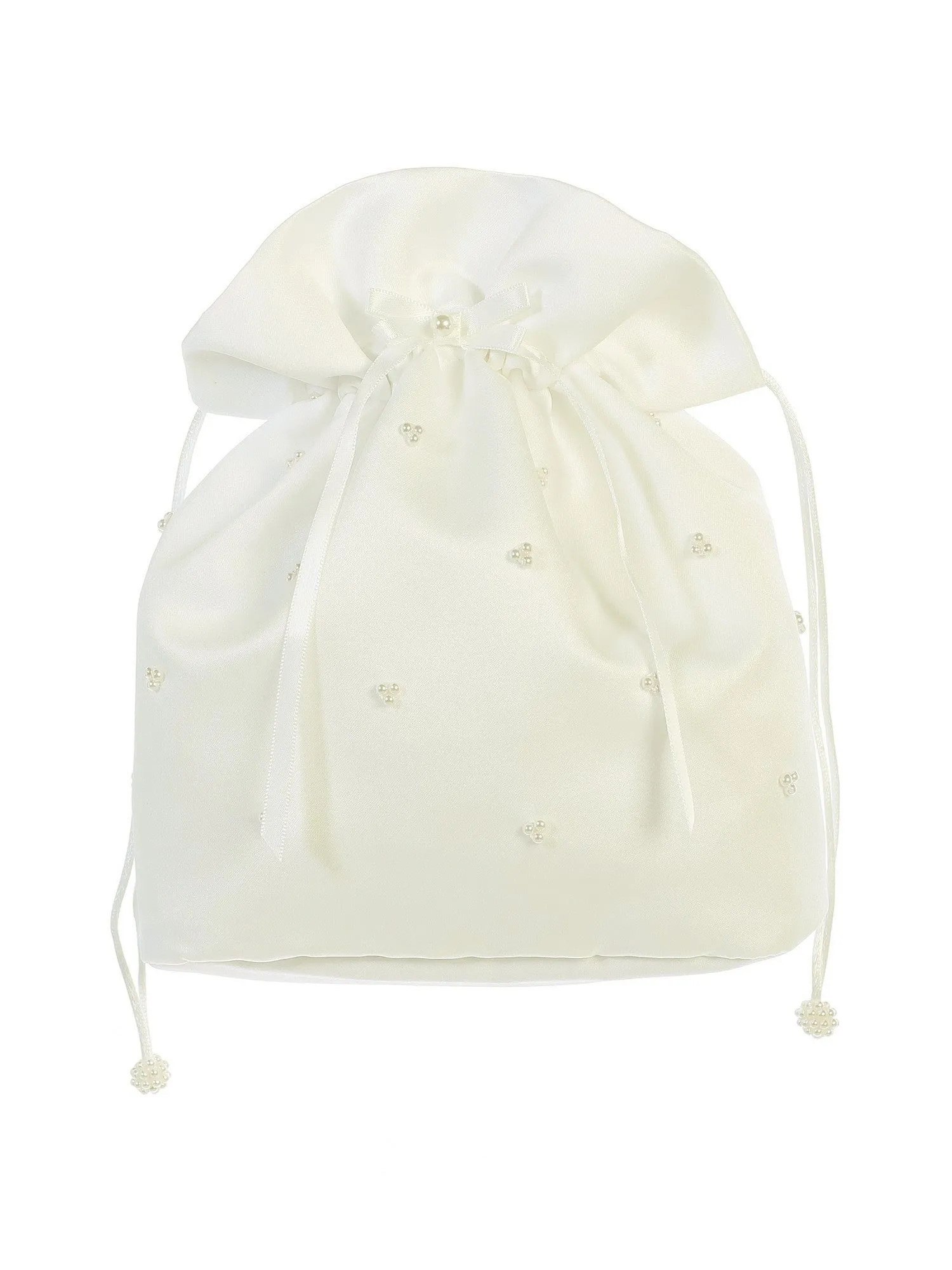 Girls Ivory Sheer Ruffled Pearls Satin Stylish Communion Purse