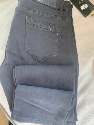 Glitzy Pocket Grey Stretch Straight Leg Jeans