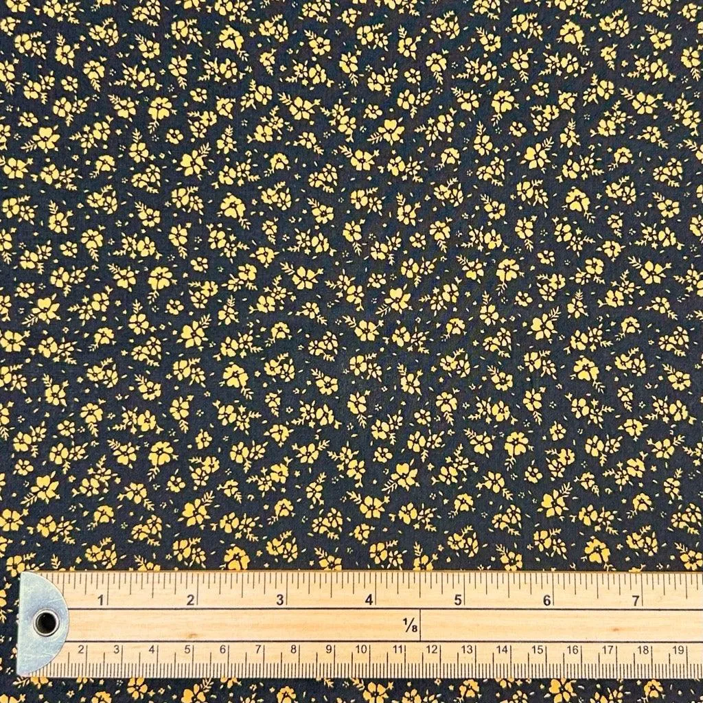 Gold Flowers on Black Cotton Poplin Fabric