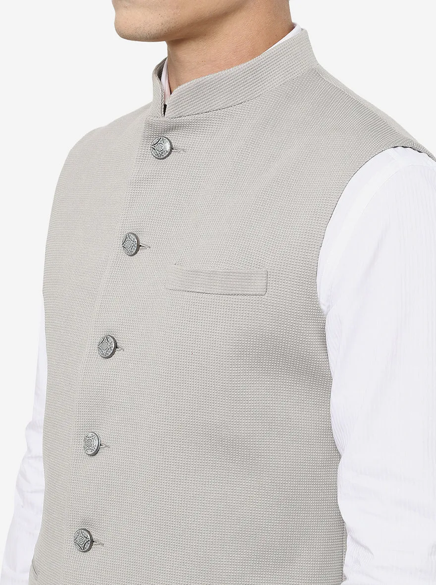 Grey Solid Regular Fit Bandgala Jacket | Greenfibre