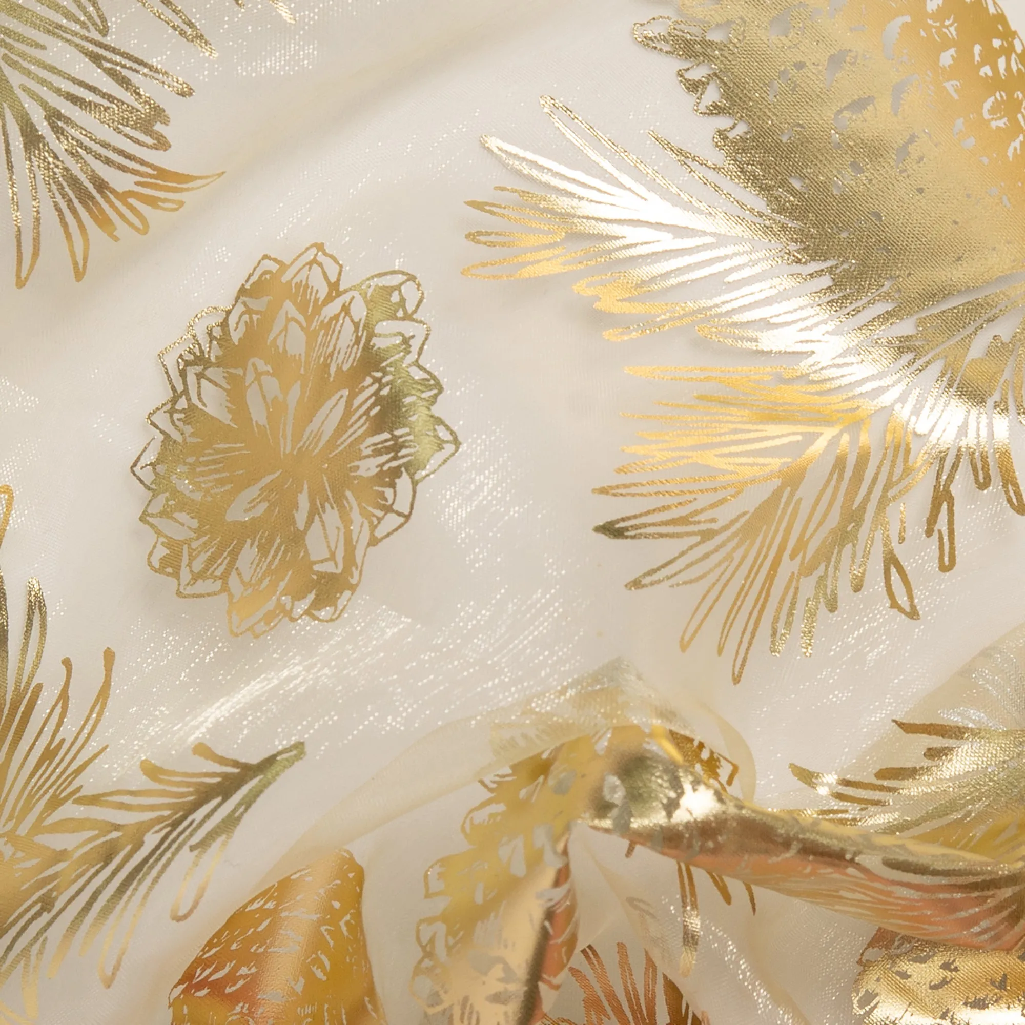 Holiday Organza Foil - Pine cone - White / Gold