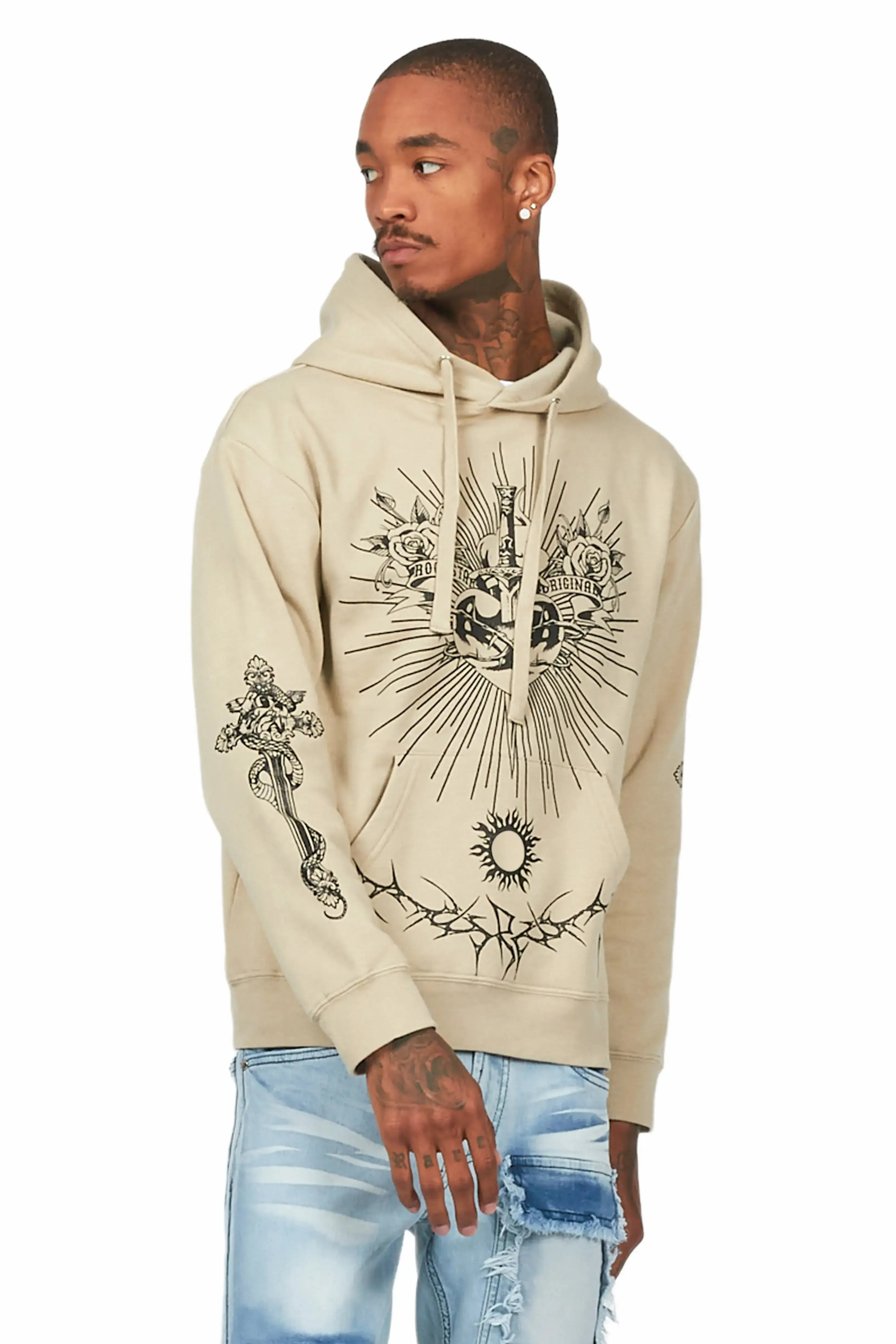 Leander Beige Graphic Hoodie