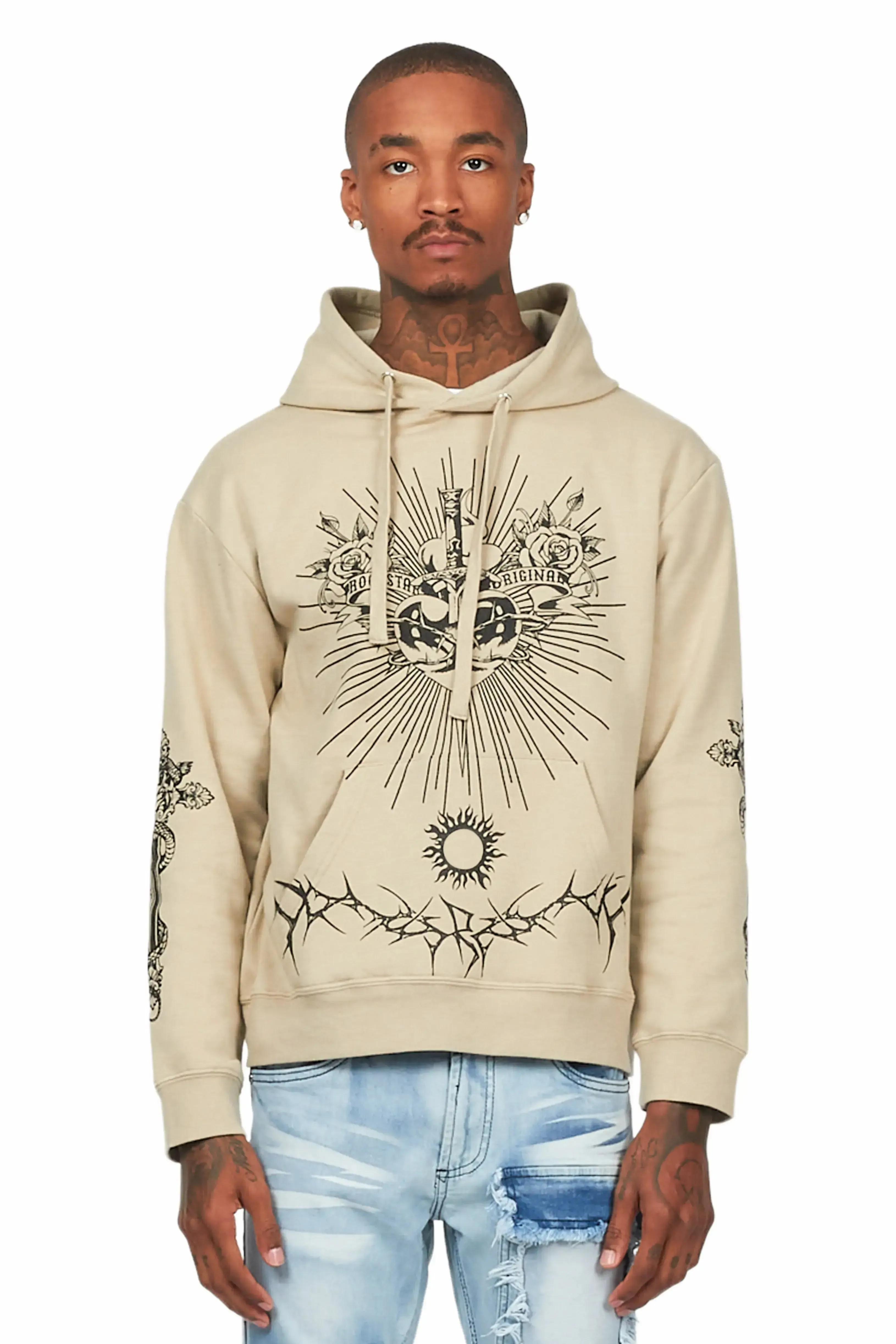 Leander Beige Graphic Hoodie