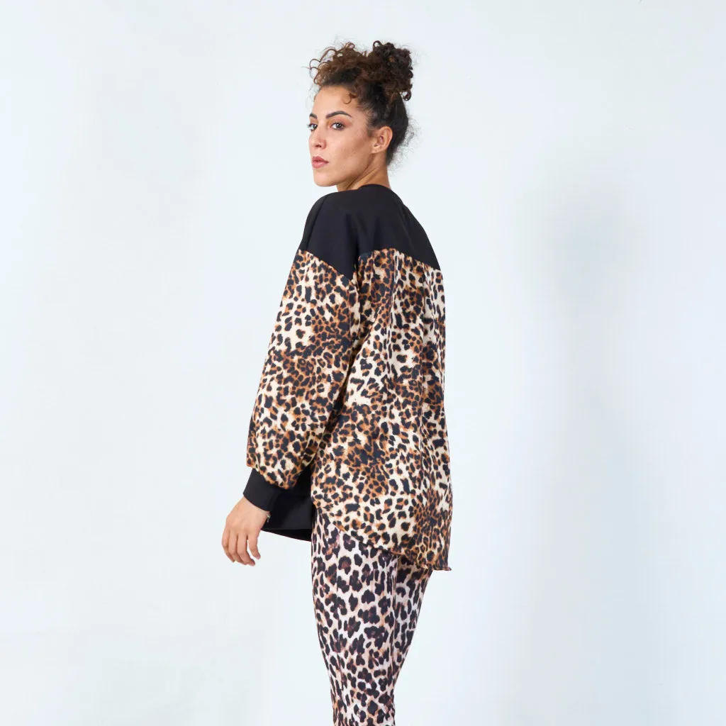 Leopard sleeve contrast sweatshirt wholesale