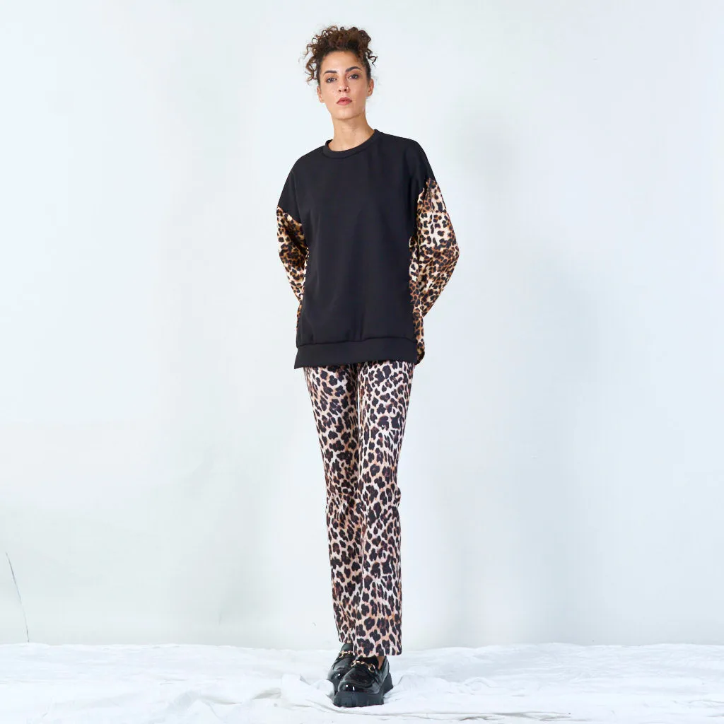 Leopard sleeve contrast sweatshirt wholesale