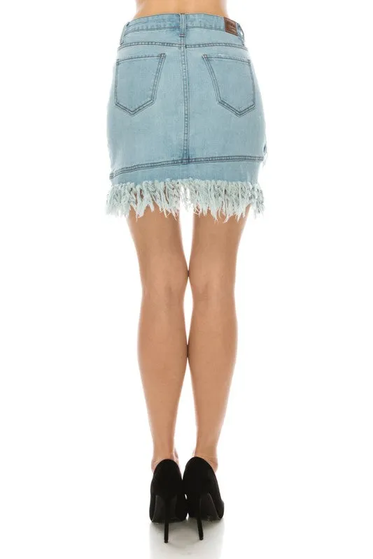 Light Blue Denim Tulip Skirt & Frayed Hem