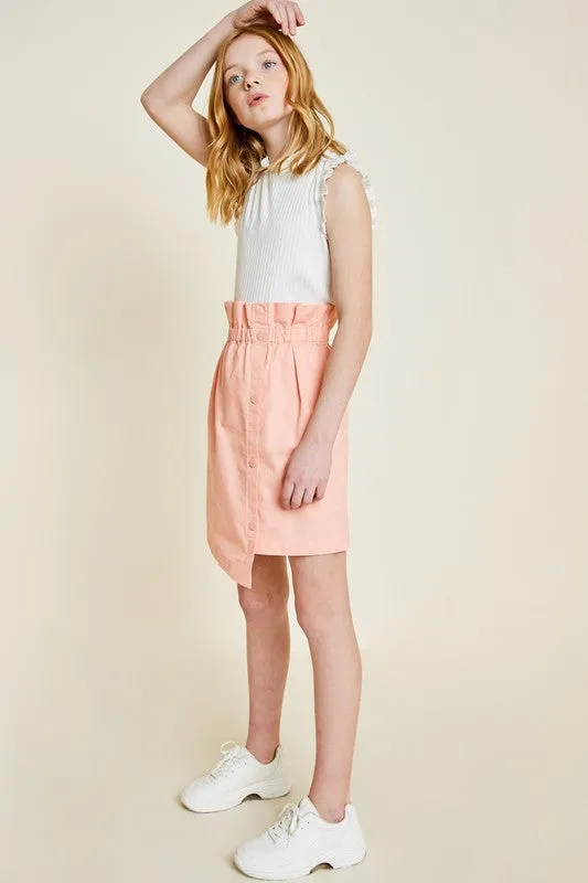 Light Pink Kids Asymmetrical Snap Button Paperbag Skirt