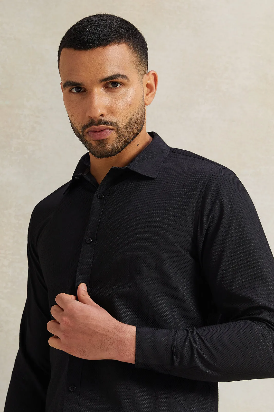 Men Black Stand-Up Pack Shirt