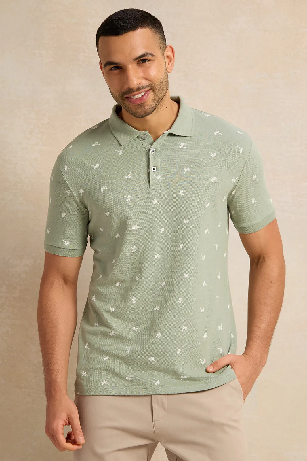 Men Green All Over Print Polo Shirt